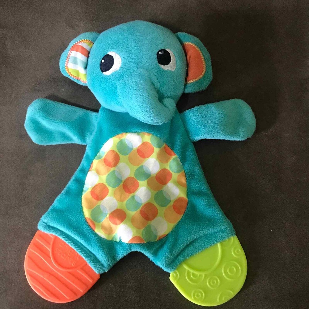 Bright Starts Aqua Turquoise Blue Elephant Teether Lovey Security Blanket Toy 8"